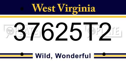 37625T2 West Virginia License Plate