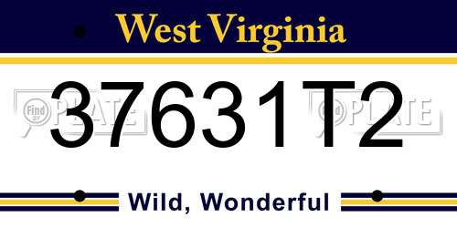 37631T2 West Virginia License Plate