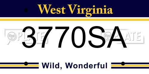 3770SA West Virginia License Plate
