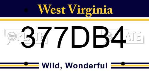 377DB4 West Virginia License Plate