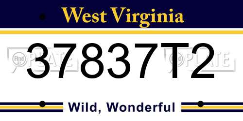 37837T2 West Virginia License Plate