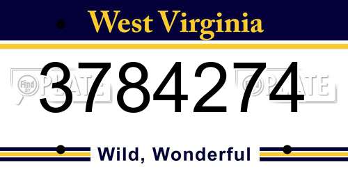 3784274 West Virginia License Plate