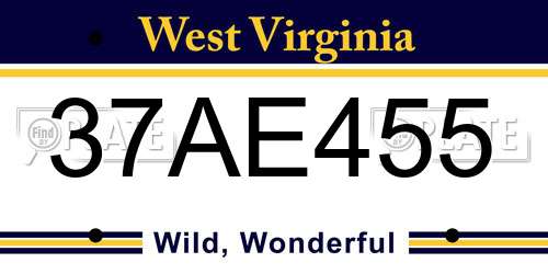 37AE455 West Virginia License Plate