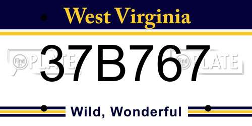 37B767 West Virginia License Plate