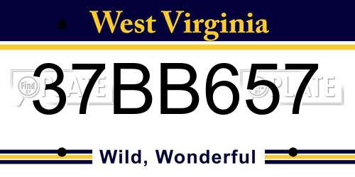 37BB657 West Virginia License Plate