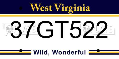 37GT522 West Virginia License Plate