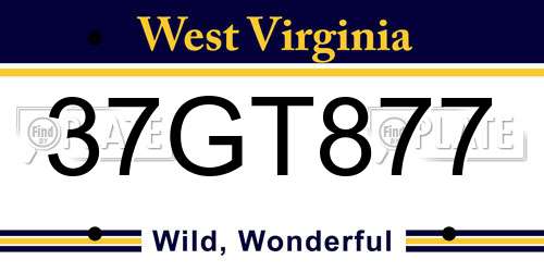 37GT877 West Virginia License Plate