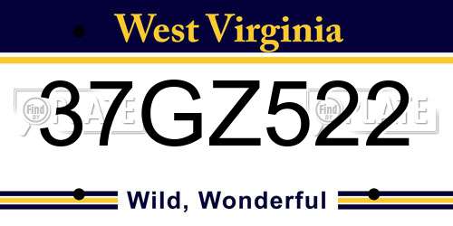 37GZ522 West Virginia License Plate