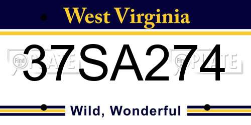 37SA274 West Virginia License Plate