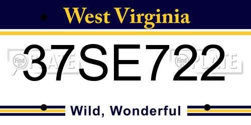 37SE722 West Virginia License Plate