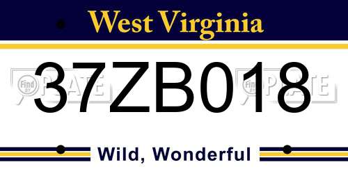 37ZB018 West Virginia License Plate