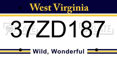 37ZD187 West Virginia License Plate
