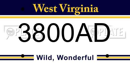 3800AD West Virginia License Plate