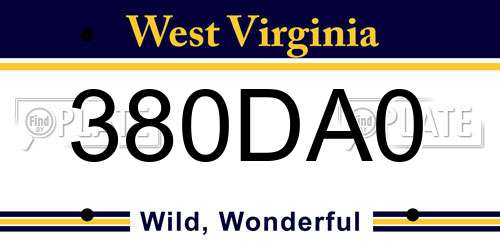 380DA0 West Virginia License Plate