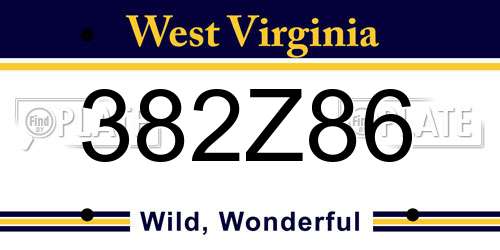 382Z86 West Virginia License Plate