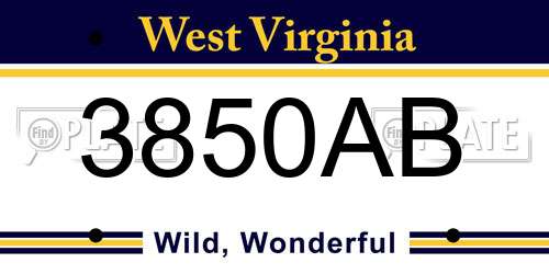 3850AB West Virginia License Plate