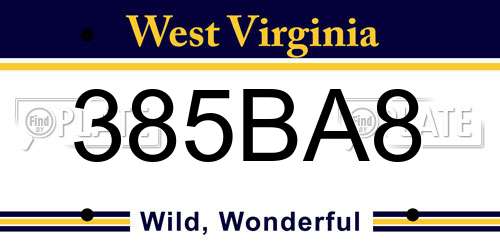 385BA8 West Virginia License Plate