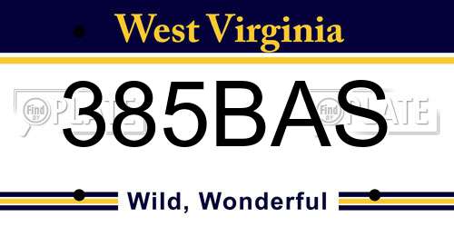 385BAS West Virginia License Plate