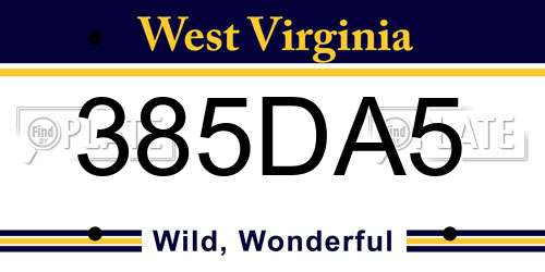 385DA5 West Virginia License Plate