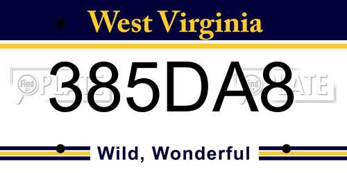 385DA8 West Virginia License Plate