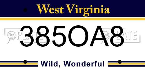 385OA8 West Virginia License Plate