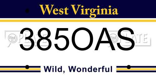 385OAS West Virginia License Plate