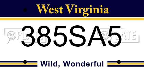 385SA5 West Virginia License Plate
