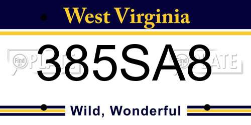 385SA8 West Virginia License Plate