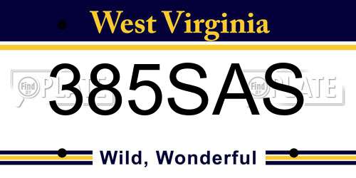 385SAS West Virginia License Plate