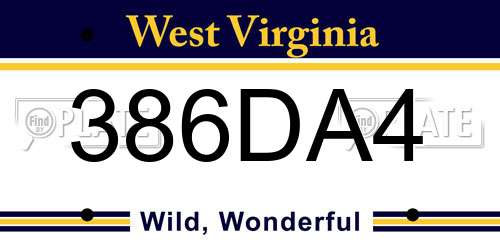 386DA4 West Virginia License Plate