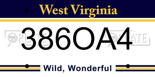 386OA4 West Virginia License Plate