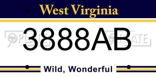 3888AB West Virginia License Plate