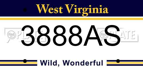 3888AS West Virginia License Plate