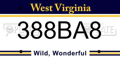 388BA8 West Virginia License Plate