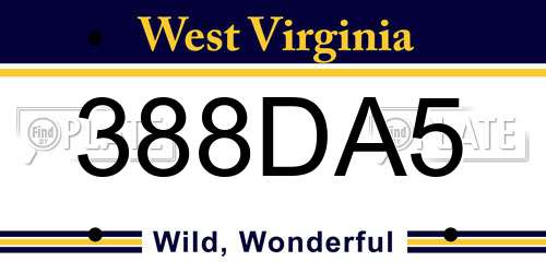 388DA5 West Virginia License Plate