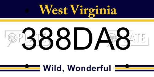 388DA8 West Virginia License Plate
