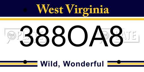 388OA8 West Virginia License Plate