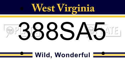 388SA5 West Virginia License Plate