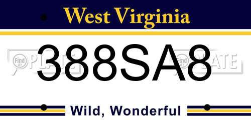 388SA8 West Virginia License Plate