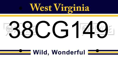 38CG149 West Virginia License Plate