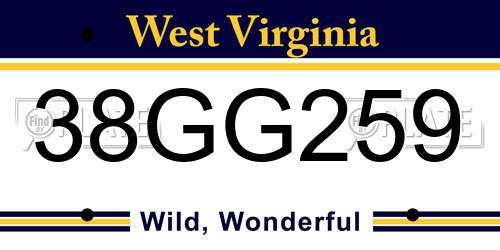 38GG259 West Virginia License Plate