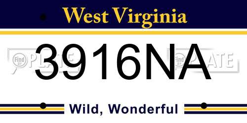 3916NA West Virginia License Plate
