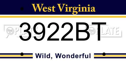 3922BT West Virginia License Plate