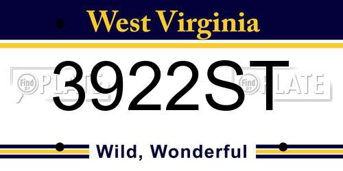 3922ST West Virginia License Plate