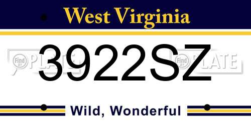3922SZ West Virginia License Plate