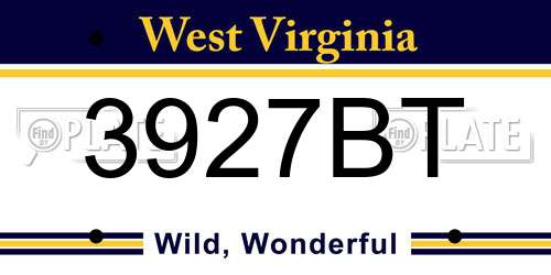 3927BT West Virginia License Plate