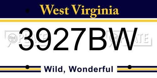3927BW West Virginia License Plate
