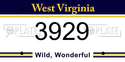 3929 West Virginia License Plate