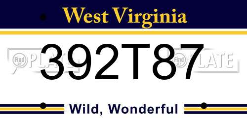 392T87 West Virginia License Plate