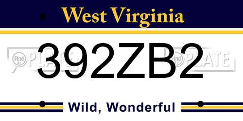 392ZB2 West Virginia License Plate